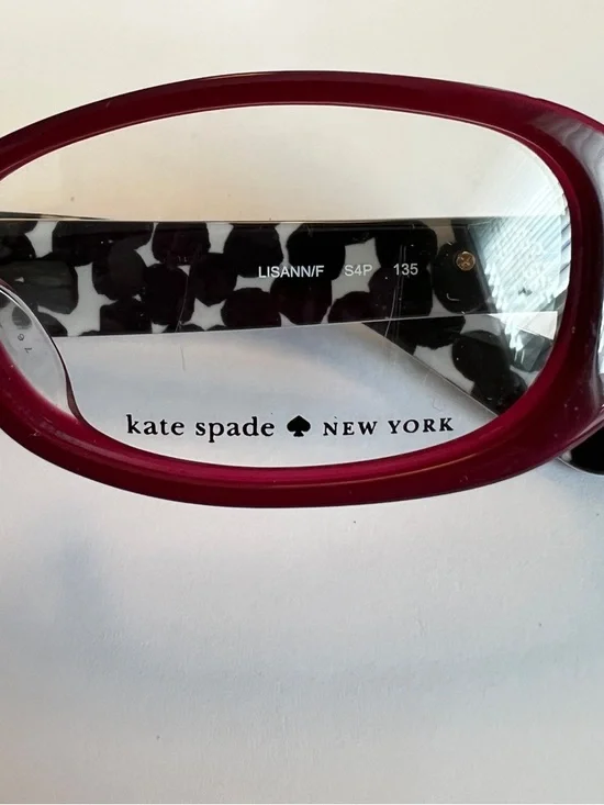 kate spade burgundy front with black-and-white patterned temples eyeglasses - Picture 9 of 10